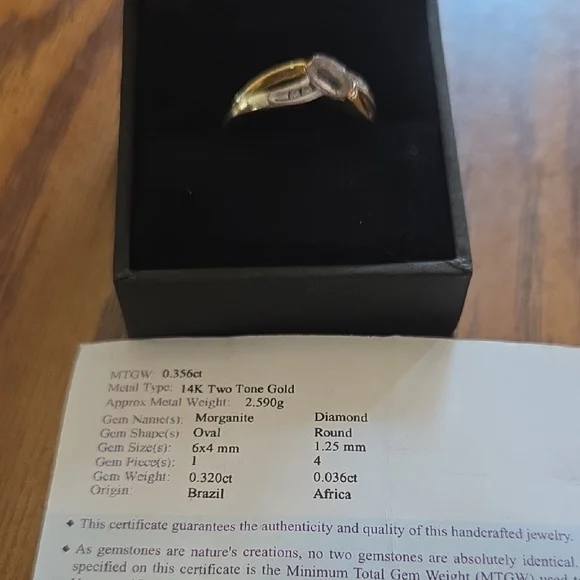 14K Two-Tone Gold Morganite and Diamond Ring - Picture 1 of 4